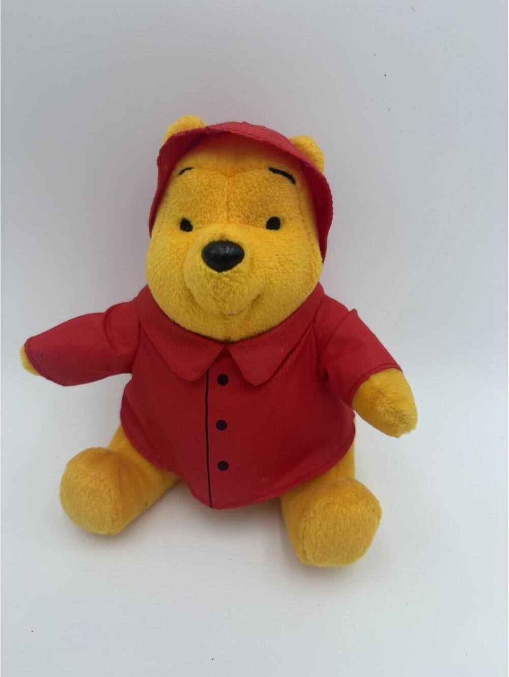 Vintage Winnie the Pooh Plush Toy in Classic Red Rain Jacket Stuffed Animal